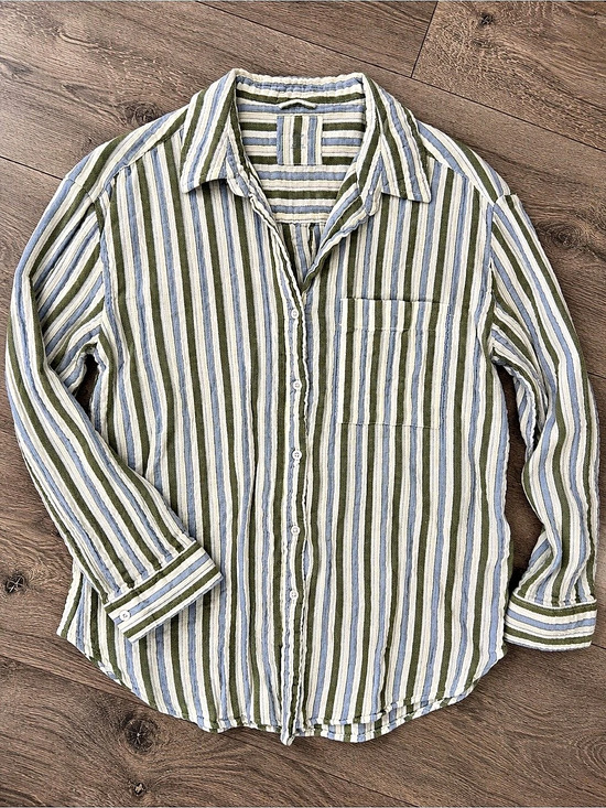 aerie Tops - Aerie Men's Striped Button Down in Green & Blue
